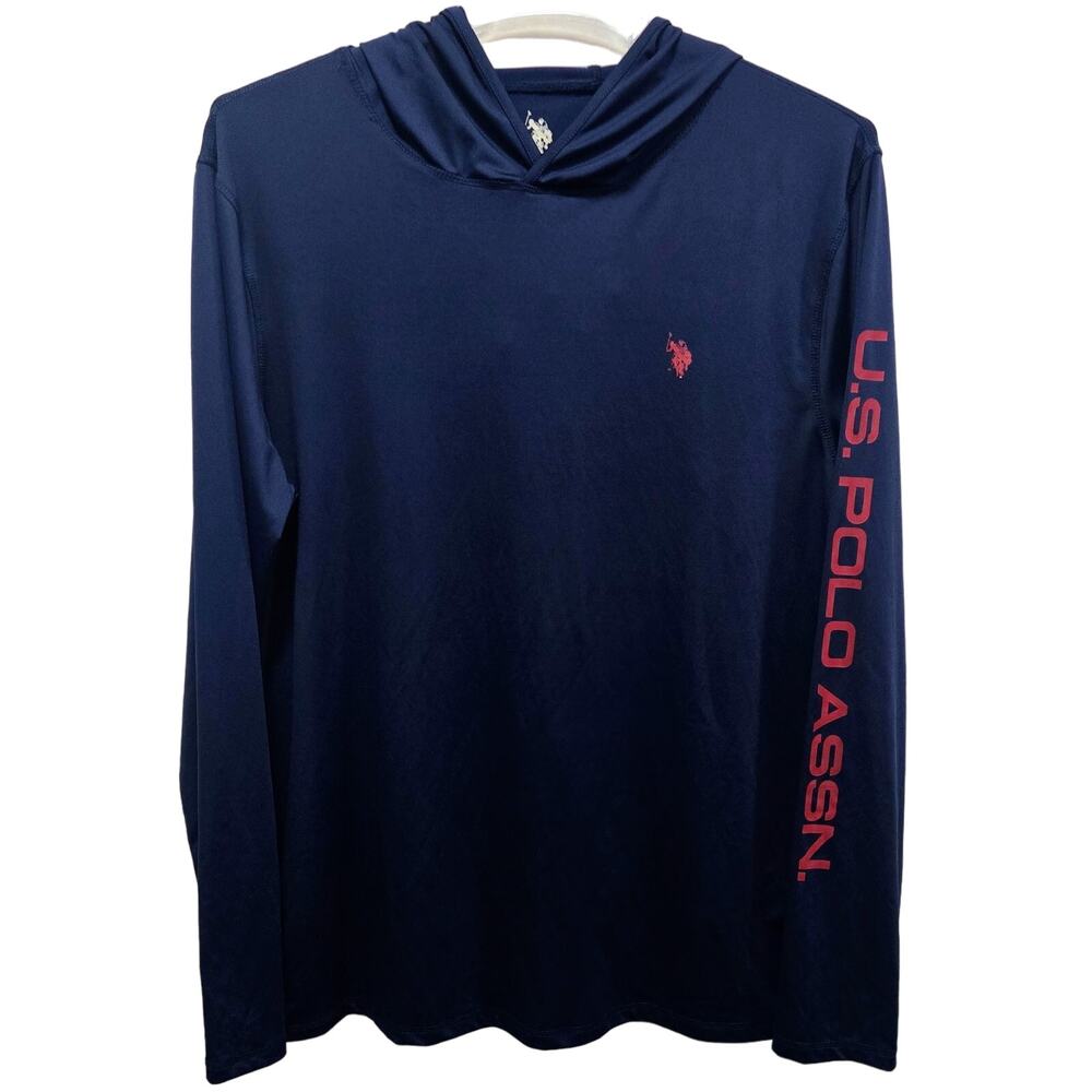 US Polo Assn Ralph Lauren Sport Pullover Hoodie Chest-Logo & Sleeve-Flag Men L